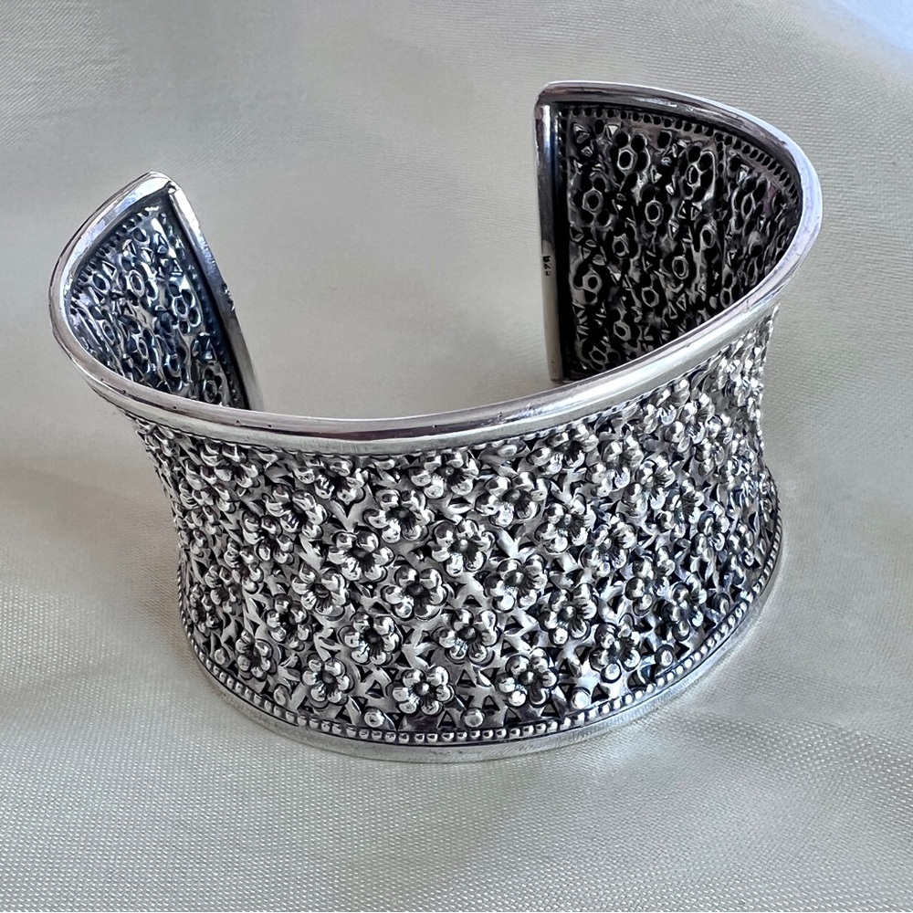 Vintage Sterling 925 Wide Concave Cuff Bracelet,Handcrafted, 47g